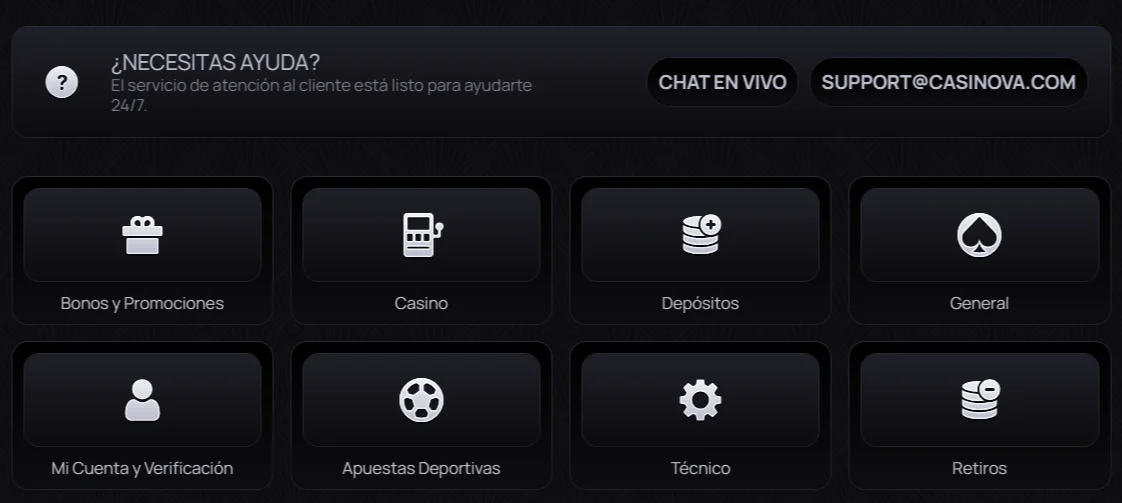Atención al cliente de Casinova Atención al cliente de Casinova