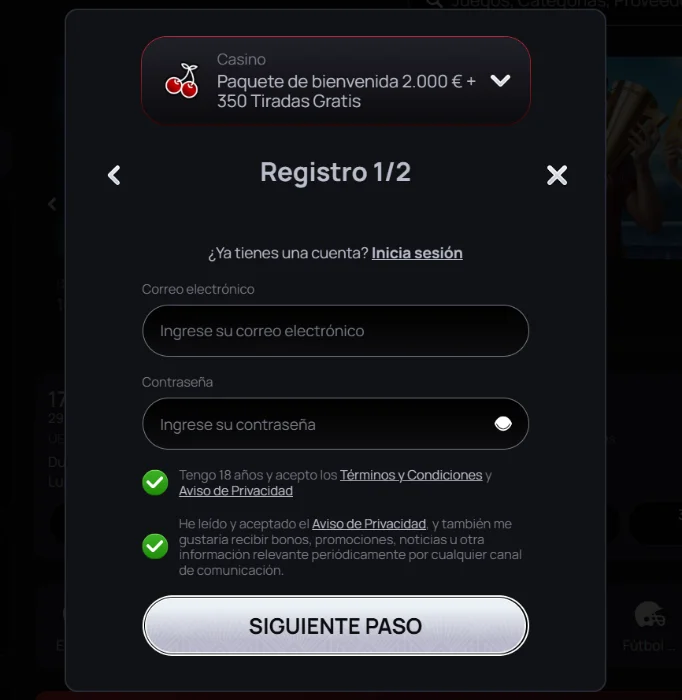 Registro e inicio de sesión en Casinova Registro e inicio de sesión en Casinova